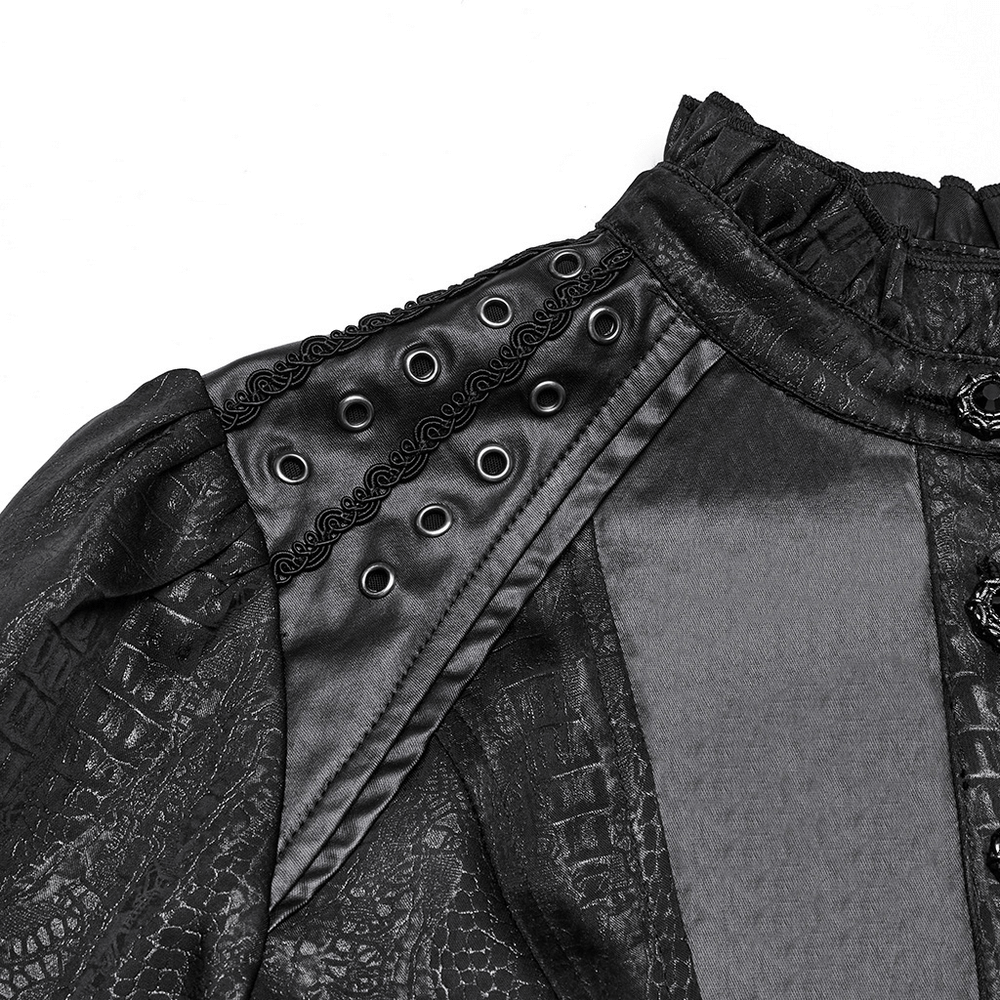 Victorian Gothic Lace-Up Blouse with Puff Sleeves