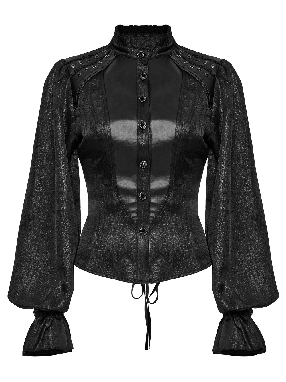 Victorian Gothic Lace-Up Blouse with Puff Sleeves