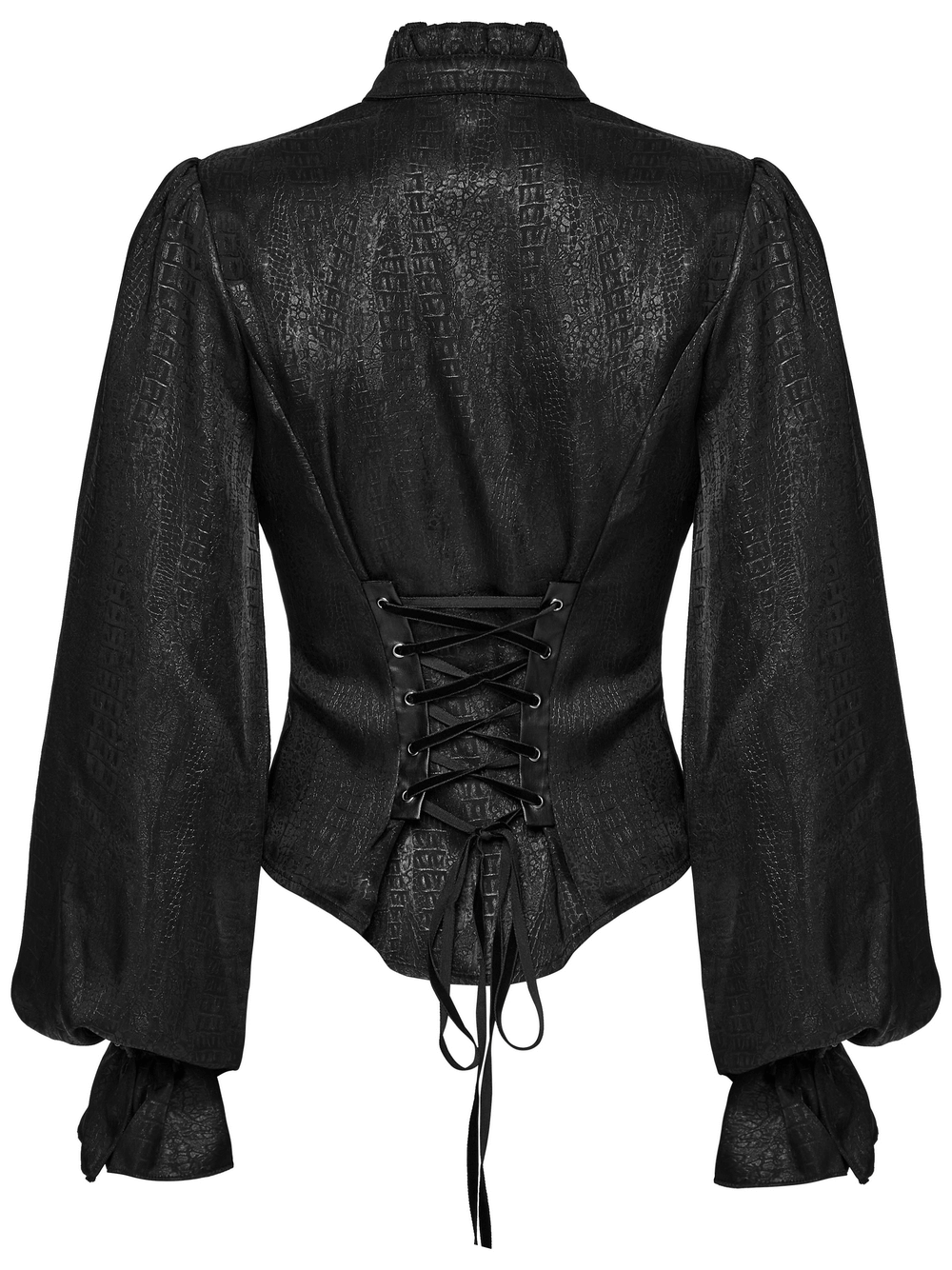 Victorian Gothic Lace-Up Blouse with Puff Sleeves