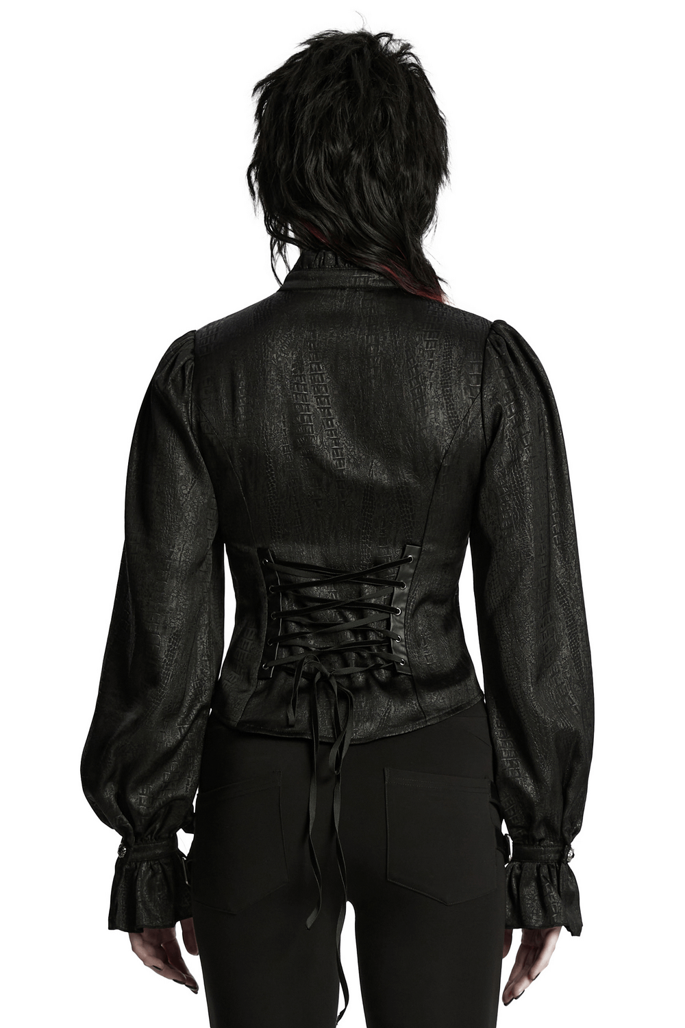 Victorian Gothic Lace-Up Blouse with Puff Sleeves