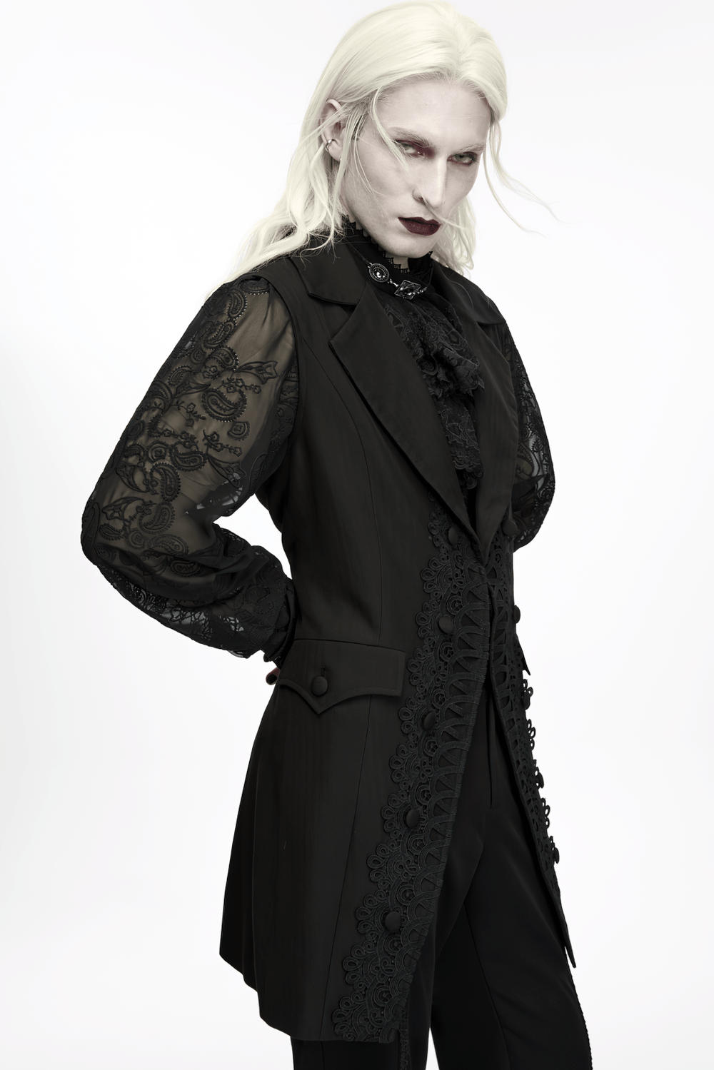 Victorian Gothic Long Waistcoat with Lace Trim