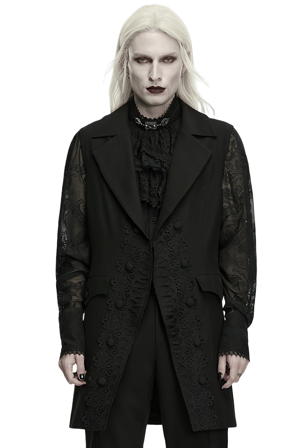Victorian Gothic Long Waistcoat with Lace Trim