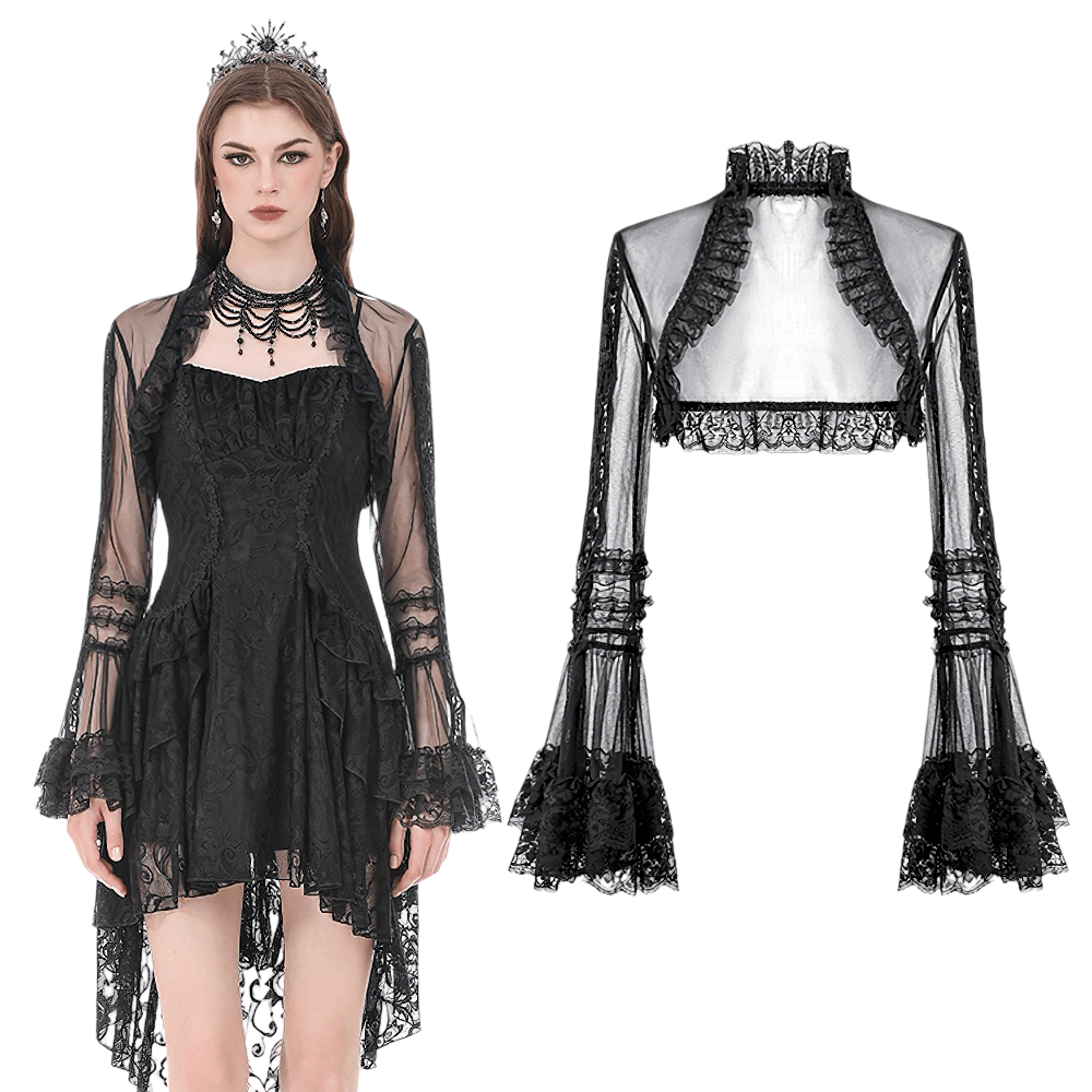 Victorian Gothic Sheer Lace Bell Sleeve Bolero