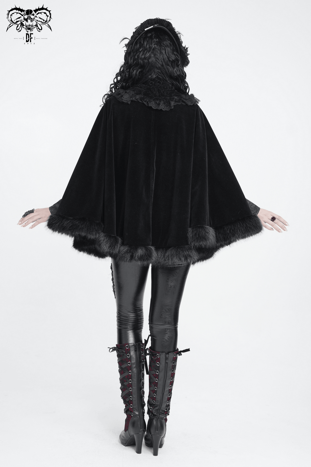 Victorian Gothic Stand Collar with Lace and Fur Trim