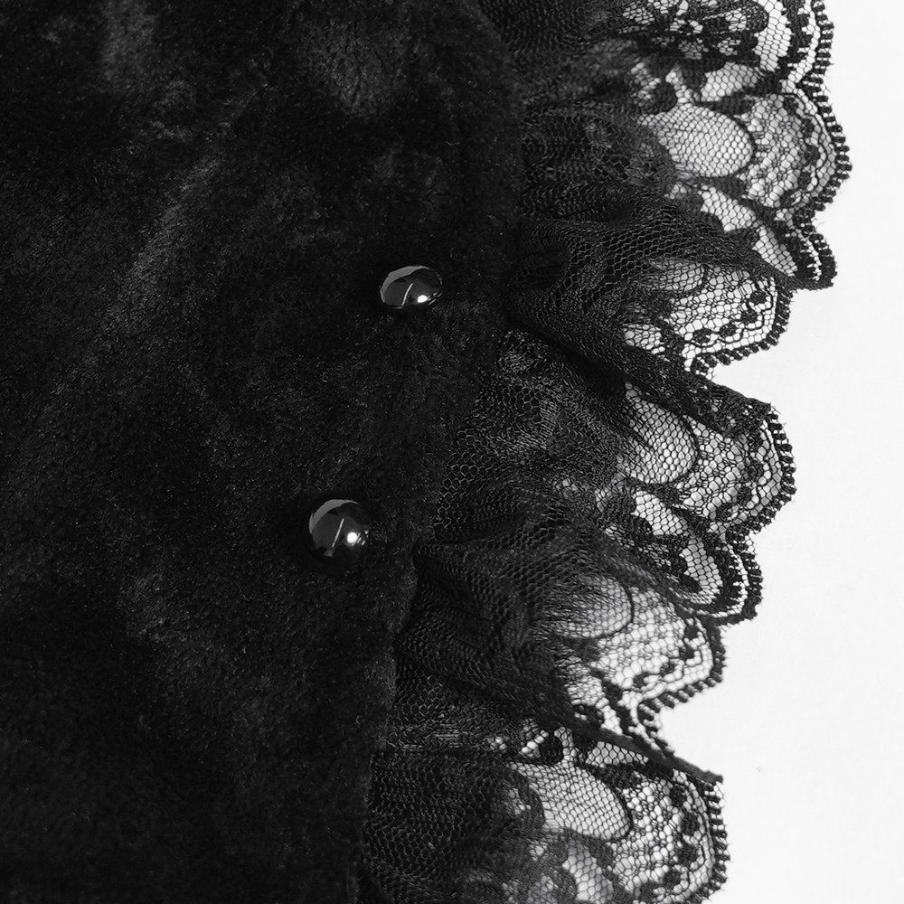 Victorian Gothic Stand Collar with Lace and Fur Trim