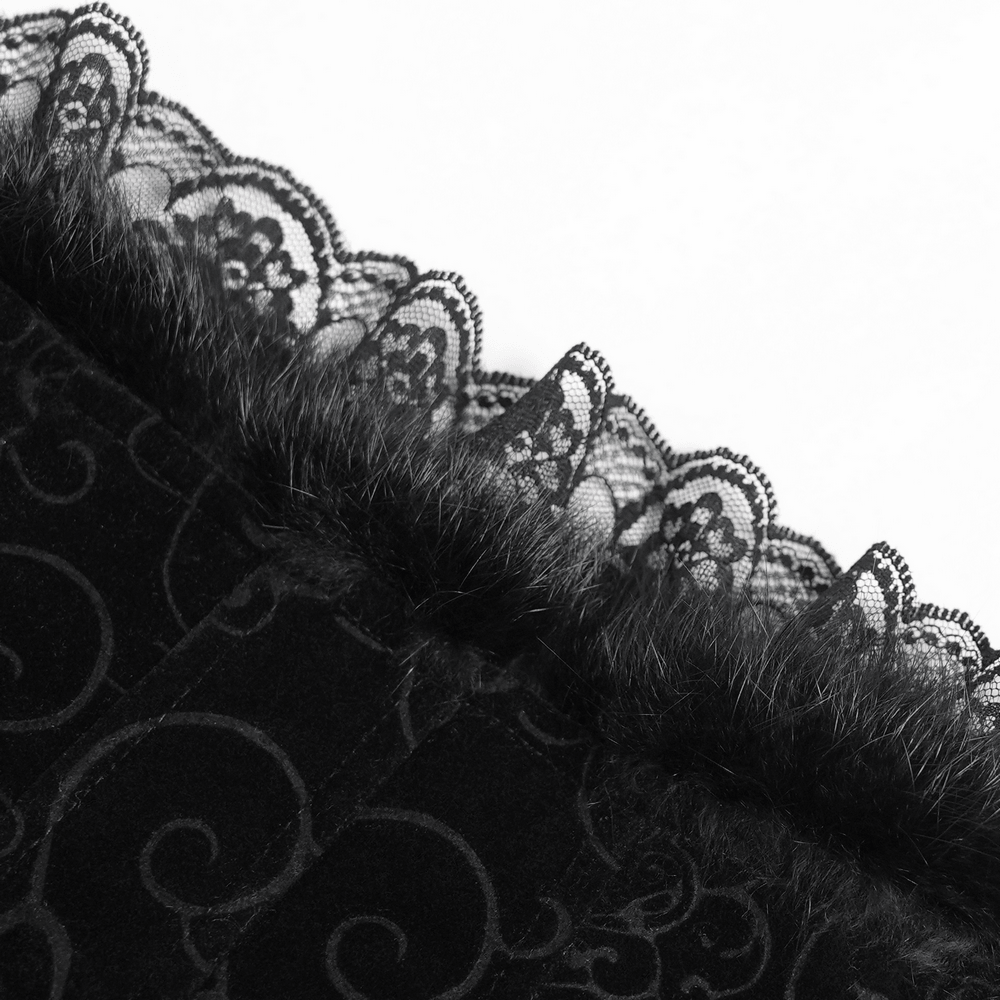 Victorian Gothic Stand Collar with Lace and Fur Trim