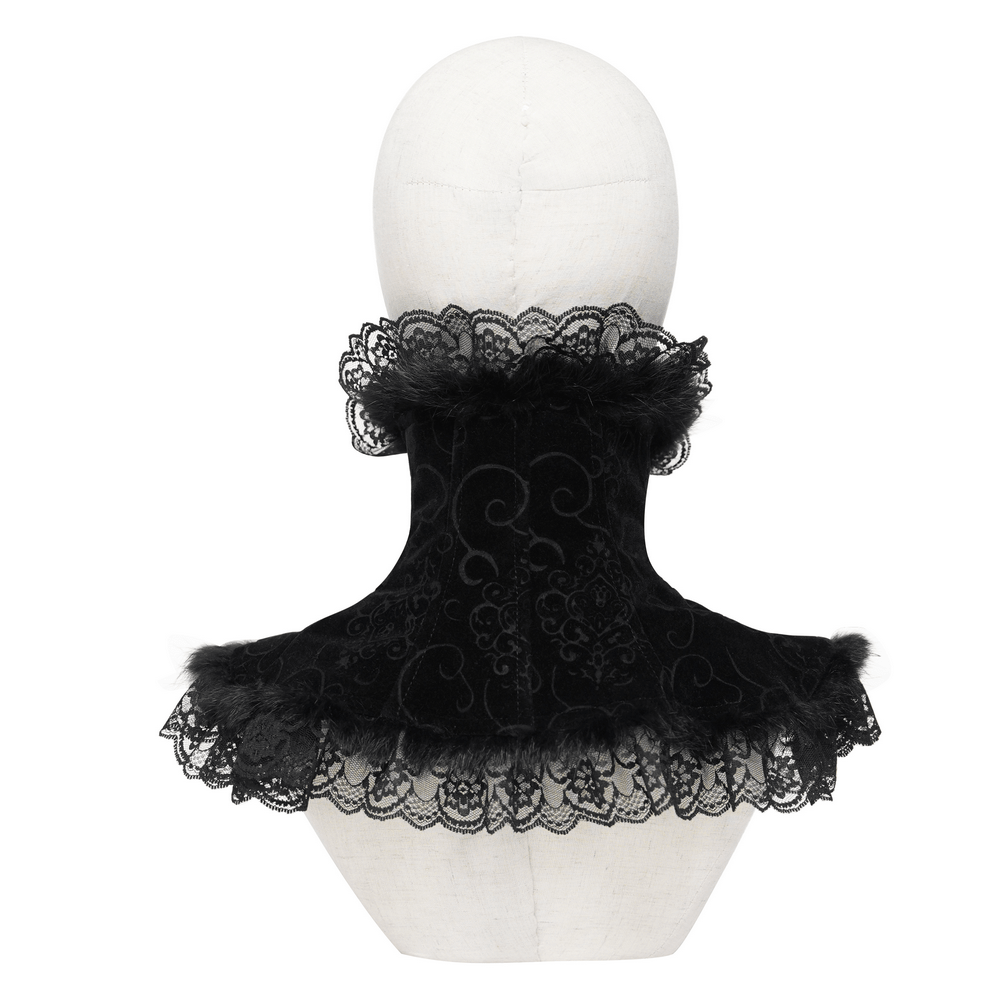 Victorian Gothic Stand Collar with Lace and Fur Trim