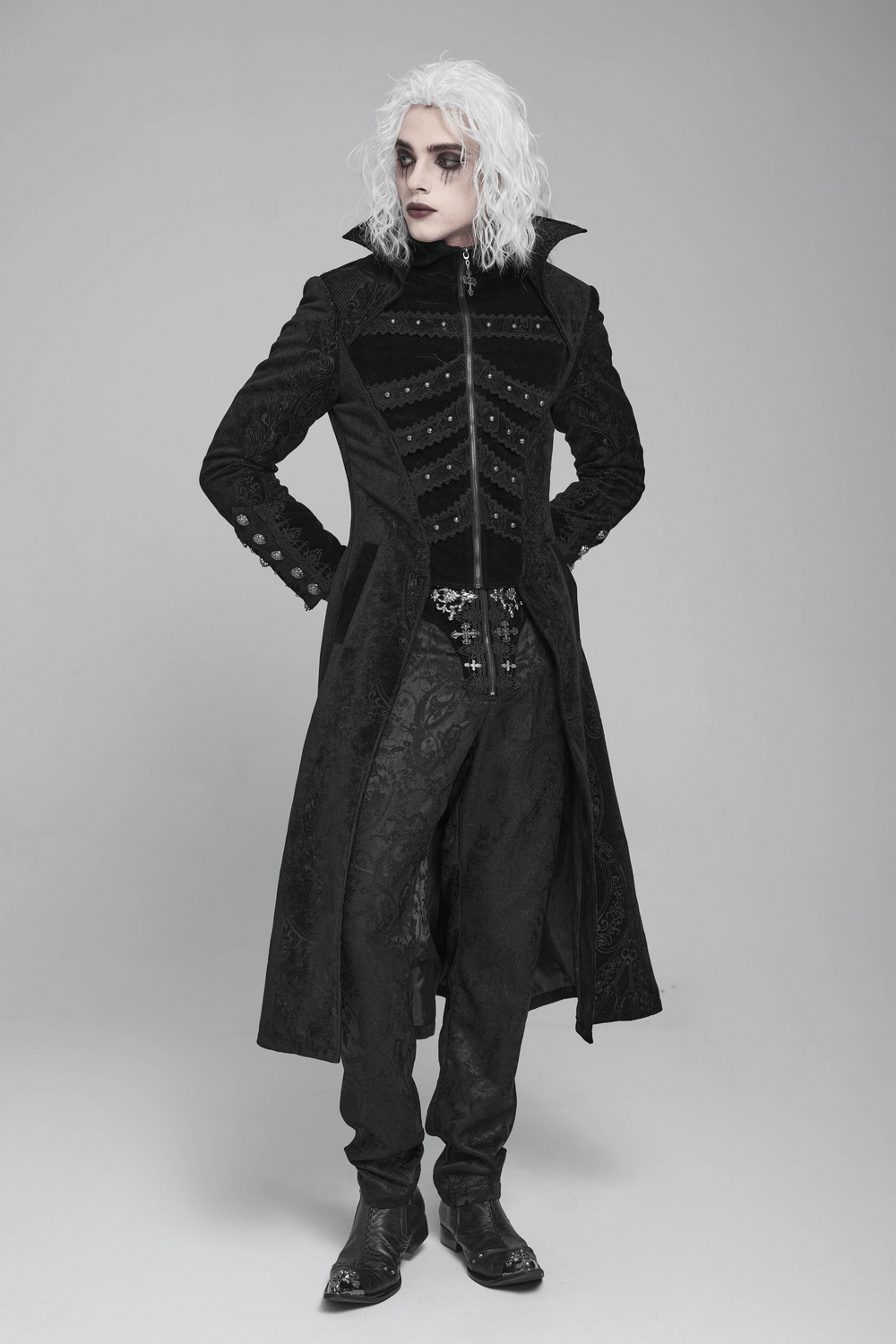 Victorian Gothic Tailcoat with Brocade and Metal Buttons