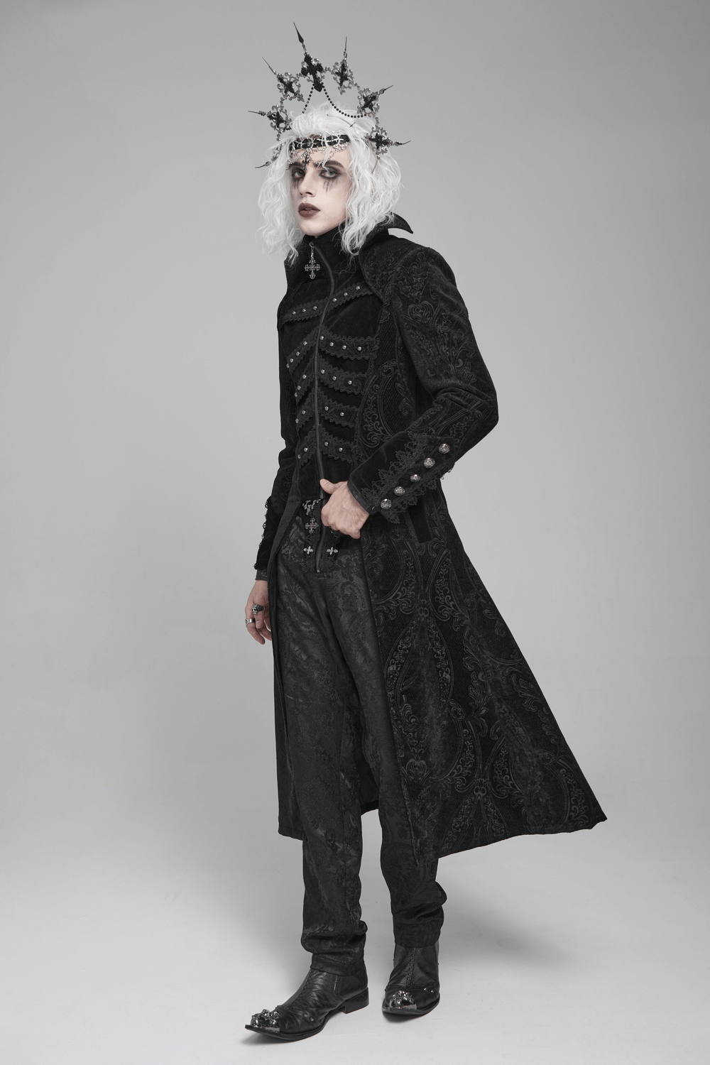Victorian Gothic Tailcoat with Brocade and Metal Buttons