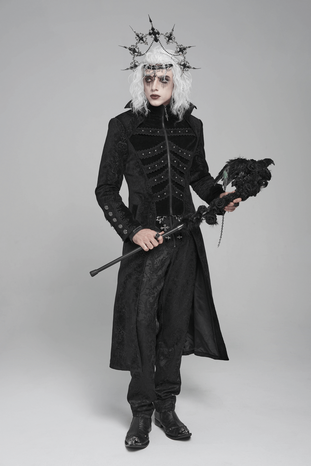 Victorian Gothic Tailcoat with Brocade and Metal Buttons