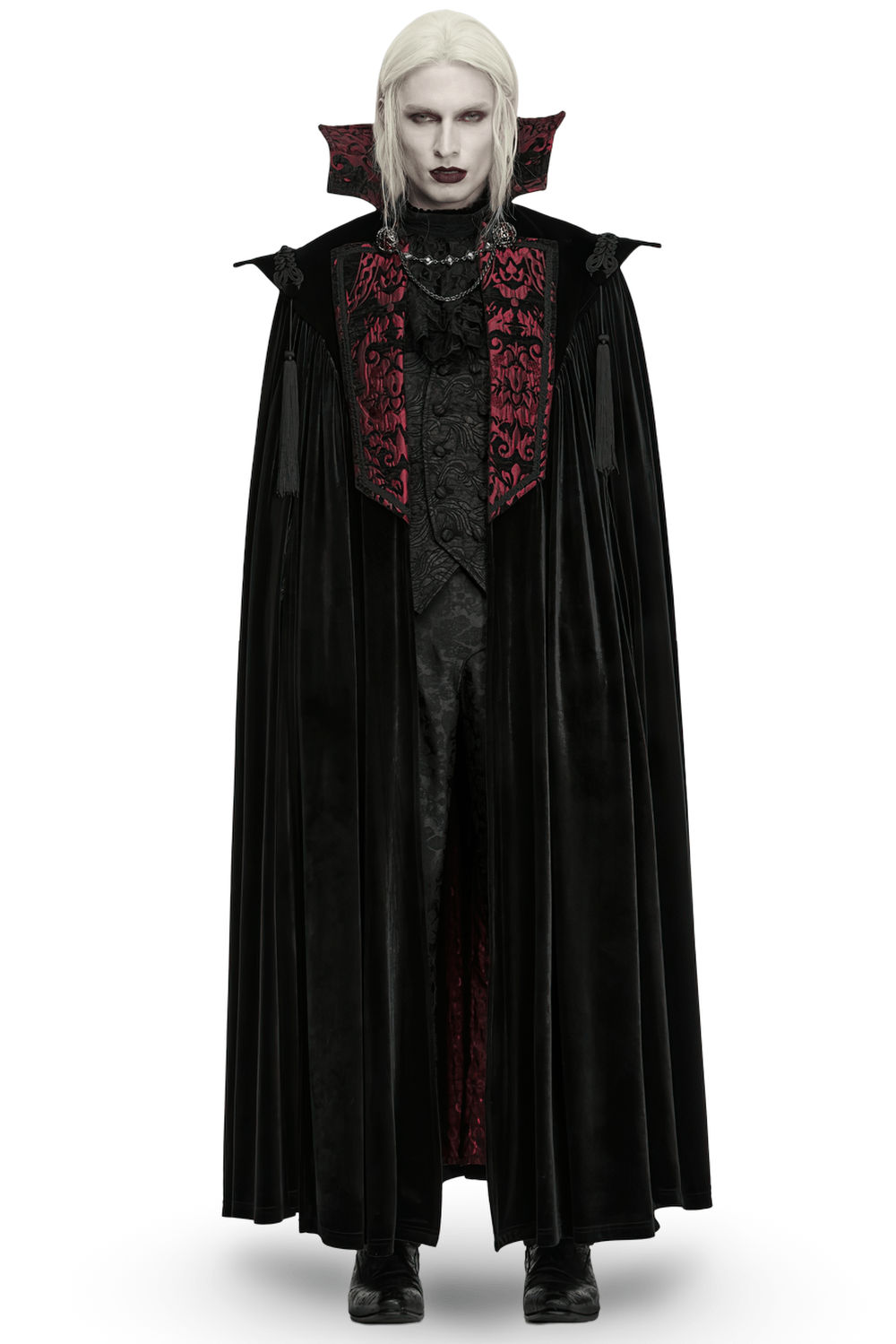 Victorian Gothic Vampire Velvet Cloak with High Collar
