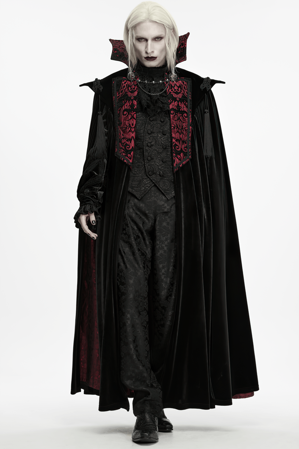 Victorian Gothic Vampire Velvet Cloak with High Collar