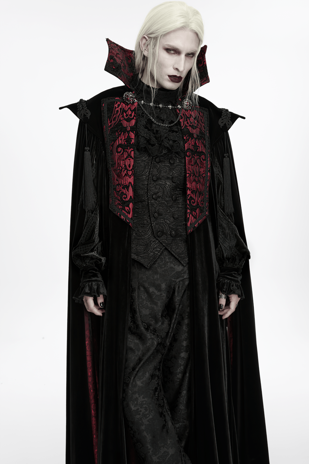 Victorian Gothic Vampire Velvet Cloak with High Collar