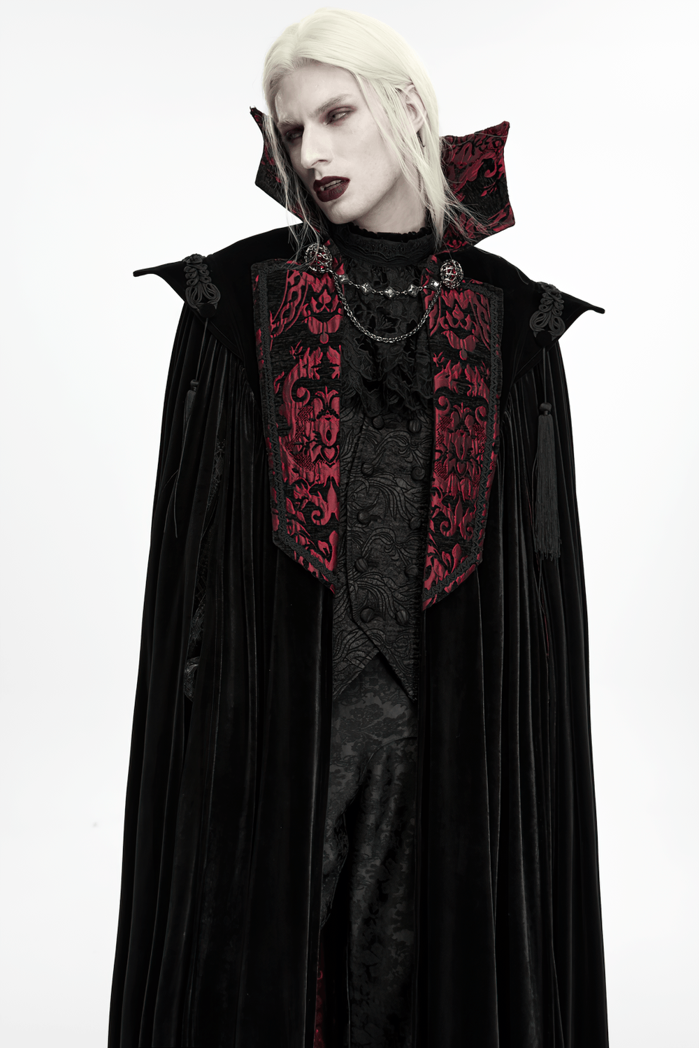 Victorian Gothic Vampire Velvet Cloak with High Collar