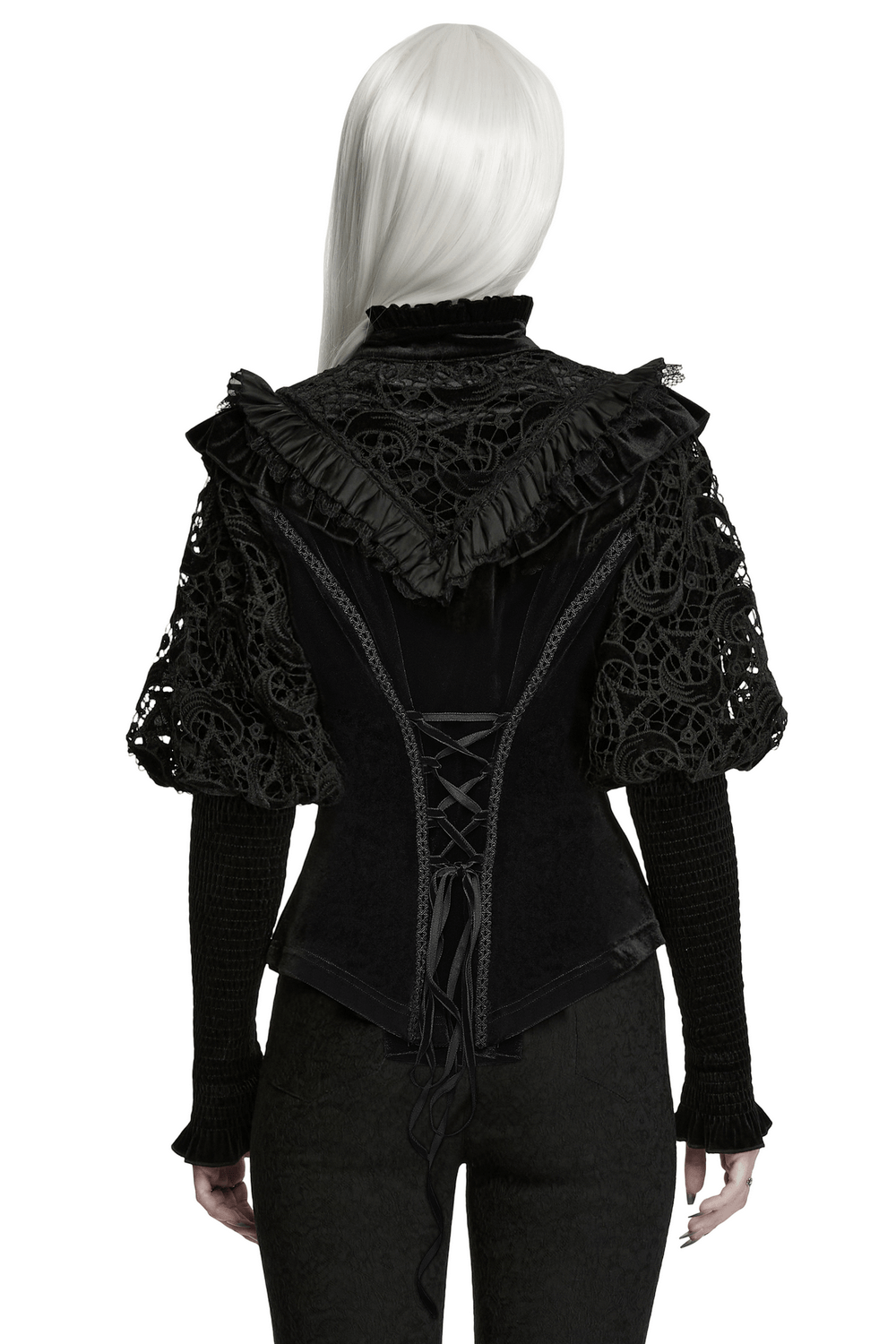 Victorian Gothic Velvet Blouse with Lace Puff Sleeves