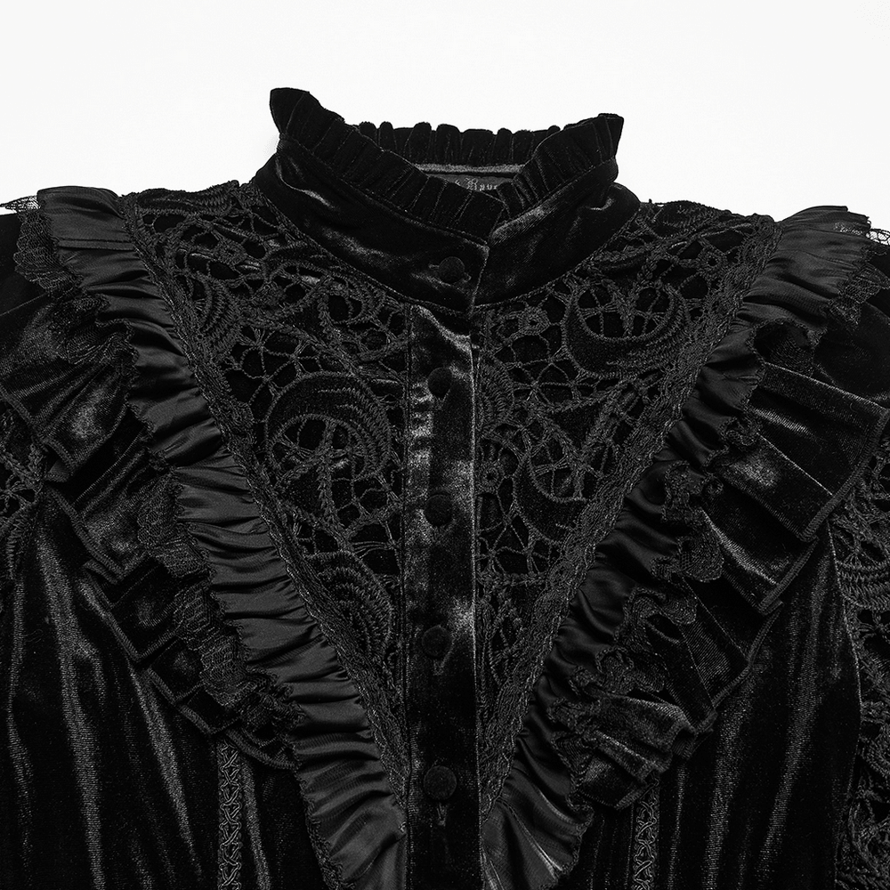 Victorian Gothic Velvet Blouse with Lace Puff Sleeves