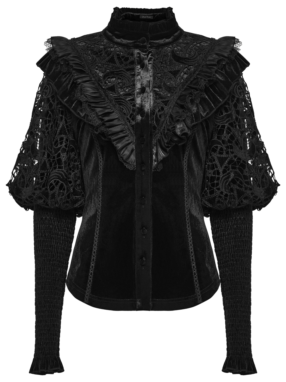 Victorian Gothic Velvet Blouse with Lace Puff Sleeves