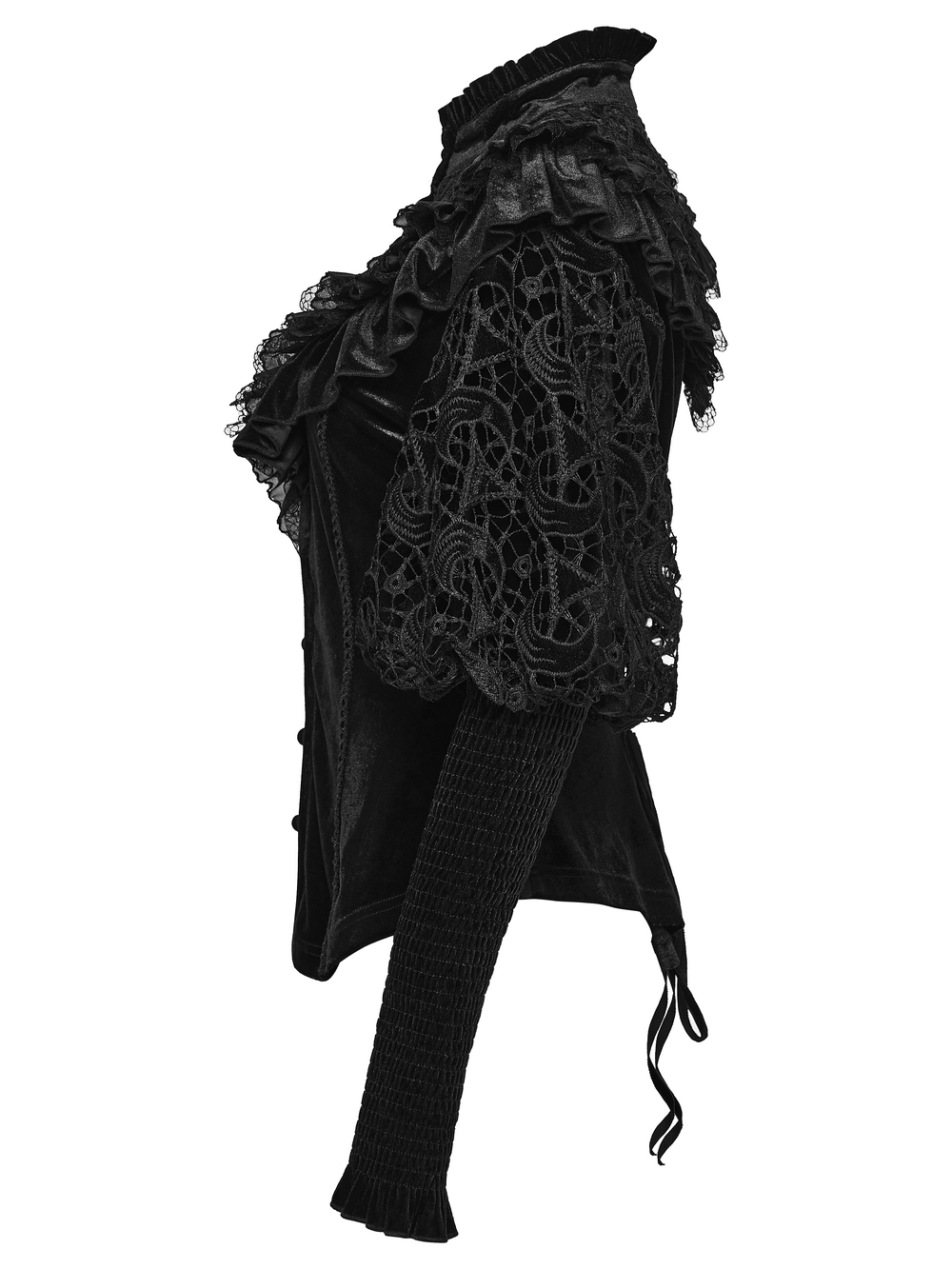 Victorian Gothic Velvet Blouse with Lace Puff Sleeves