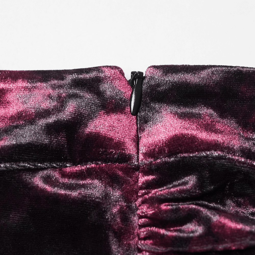 Victorian Gothic Velvet Skirt with Ruffled Lace Hem