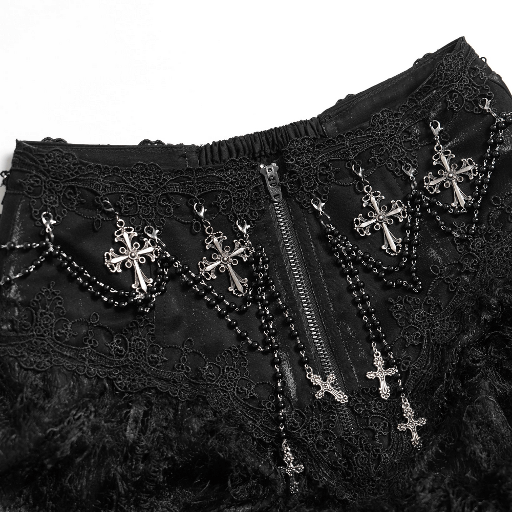 Victorian-Inspired Gothic Ruffle Skirt with Cross Details