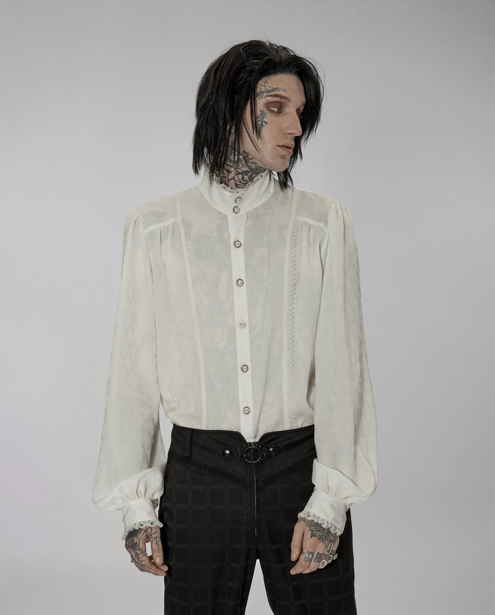 Victorian-Inspired Men's Silky Jacquard Dress Shirt