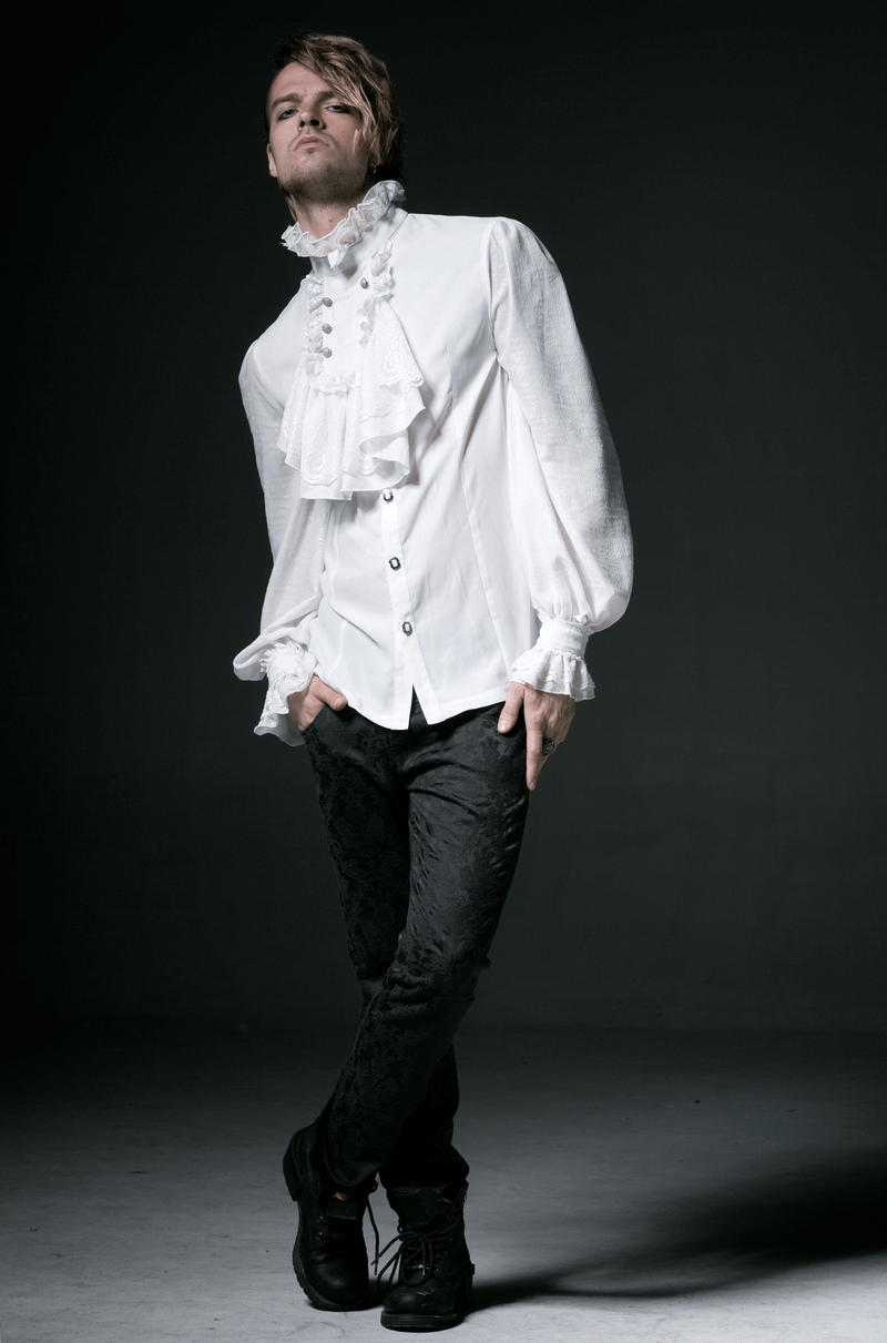 Victorian Inspired White Ruffle Dress Shirt for Men