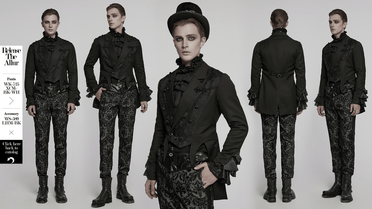 Victorian Jacquard Lapel Gothic Men's Tailcoat Jacket