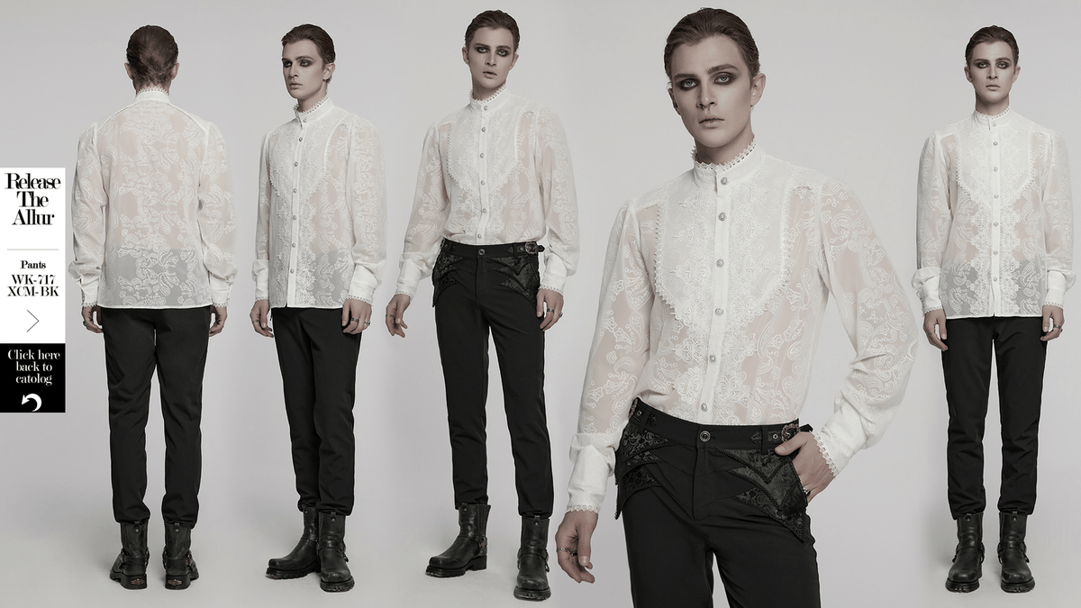 Victorian Lace Embroidered Men's Gothic Chiffon Shirt