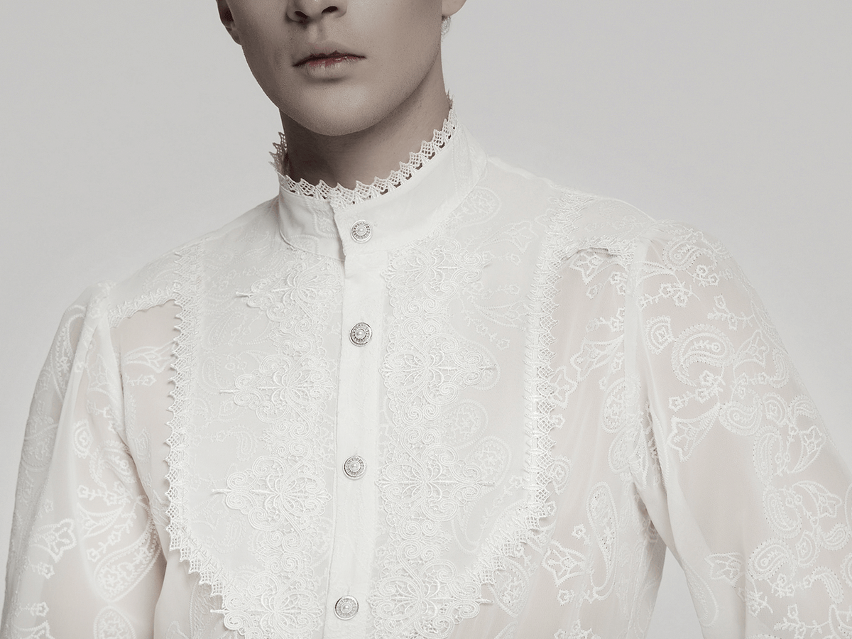 Victorian Lace Embroidered Men's Gothic Chiffon Shirt