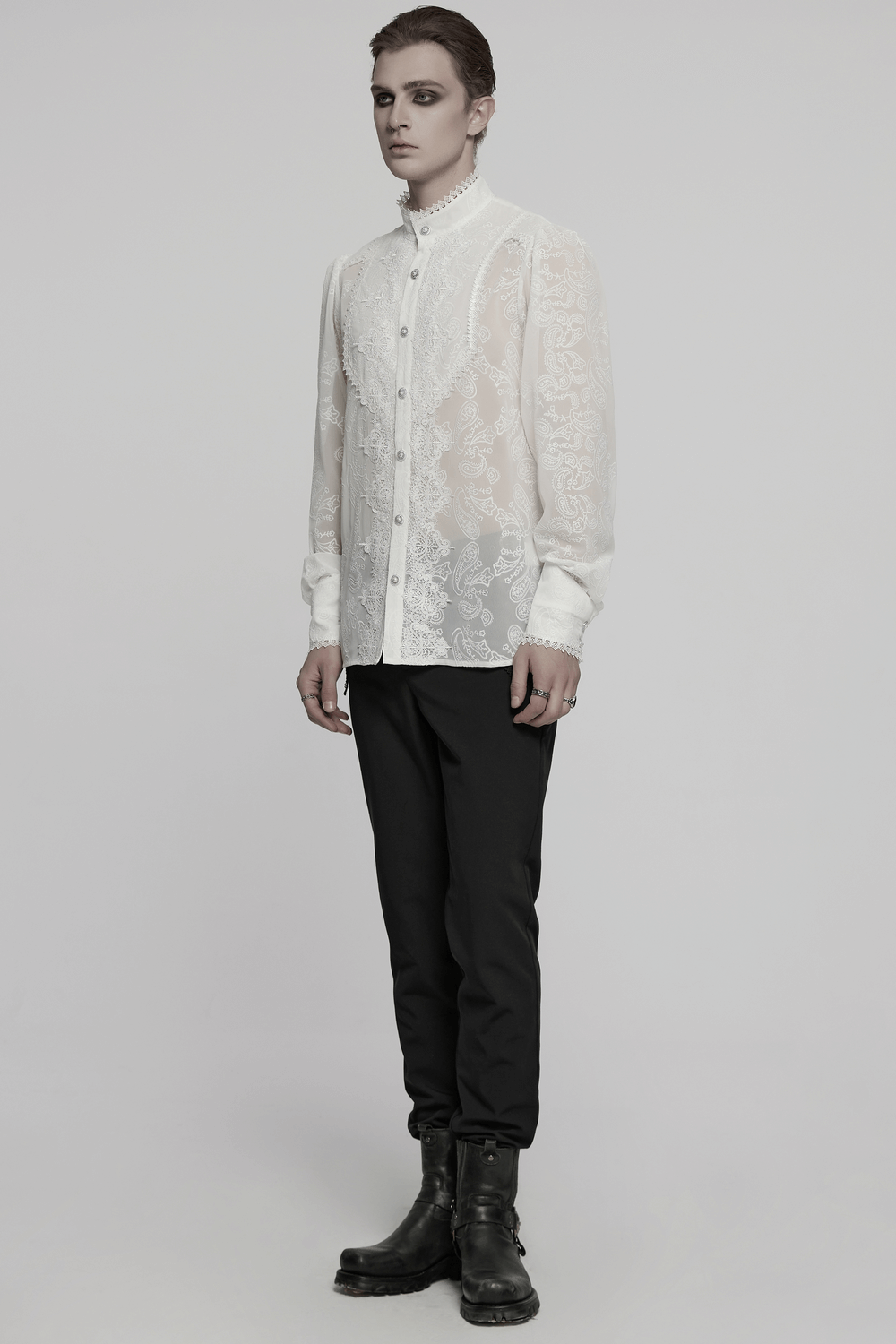 Victorian Lace Embroidered Men's Gothic Chiffon Shirt