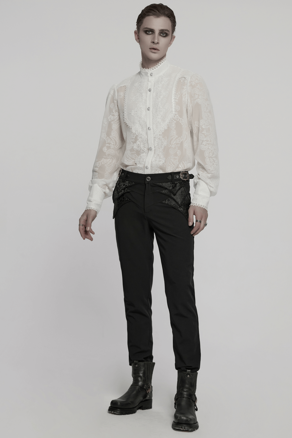 Victorian Lace Embroidered Men's Gothic Chiffon Shirt