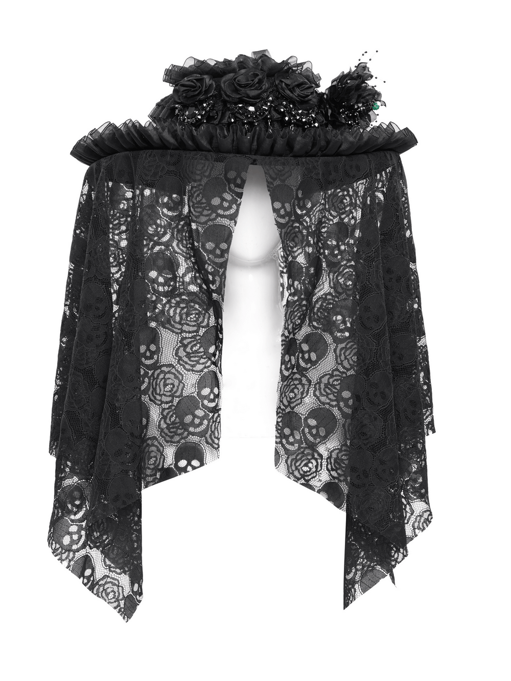 Victorian Lace Mourning Hat with Floral and Mesh Details
