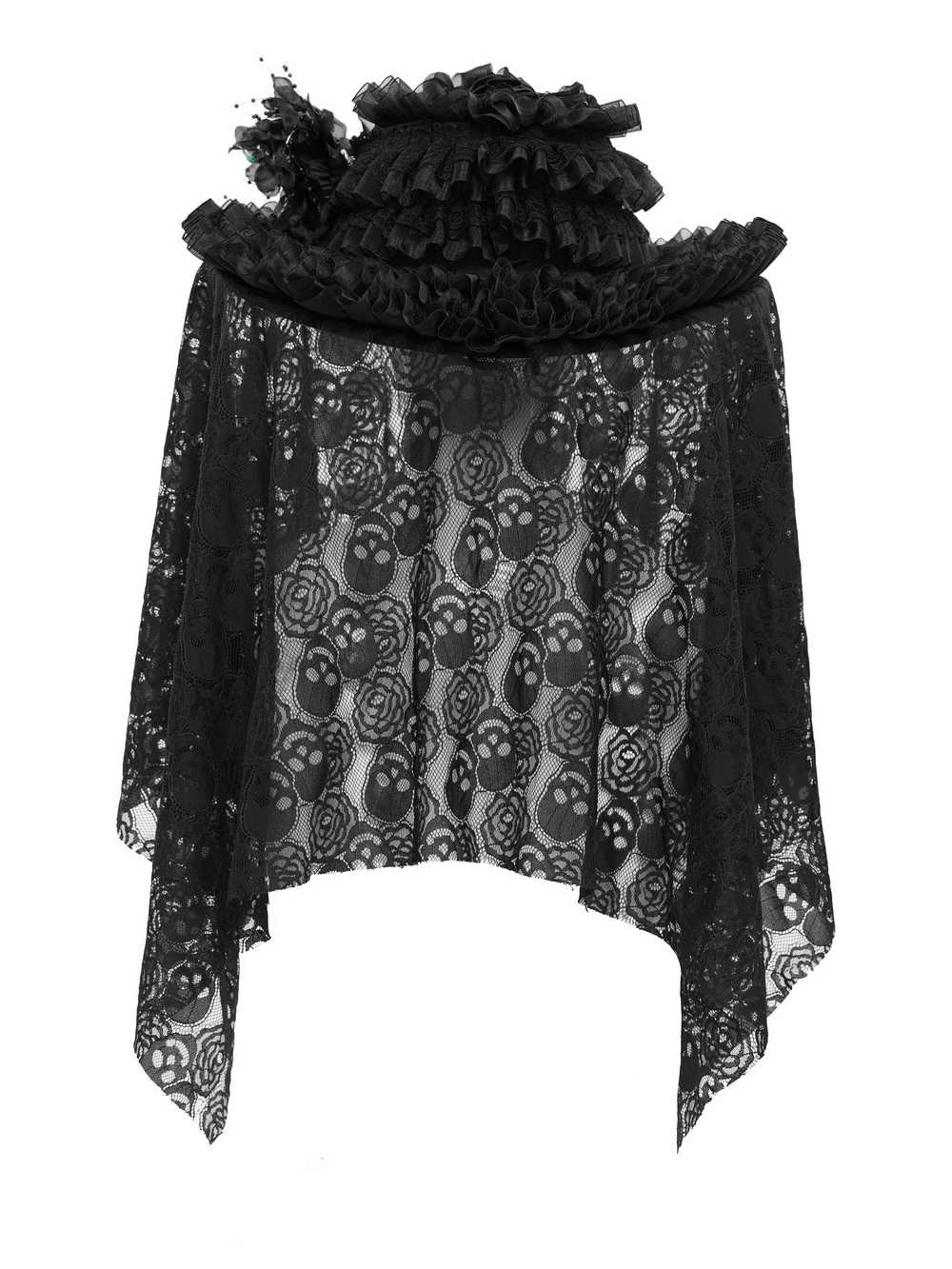 Victorian Lace Mourning Hat with Floral and Mesh Details