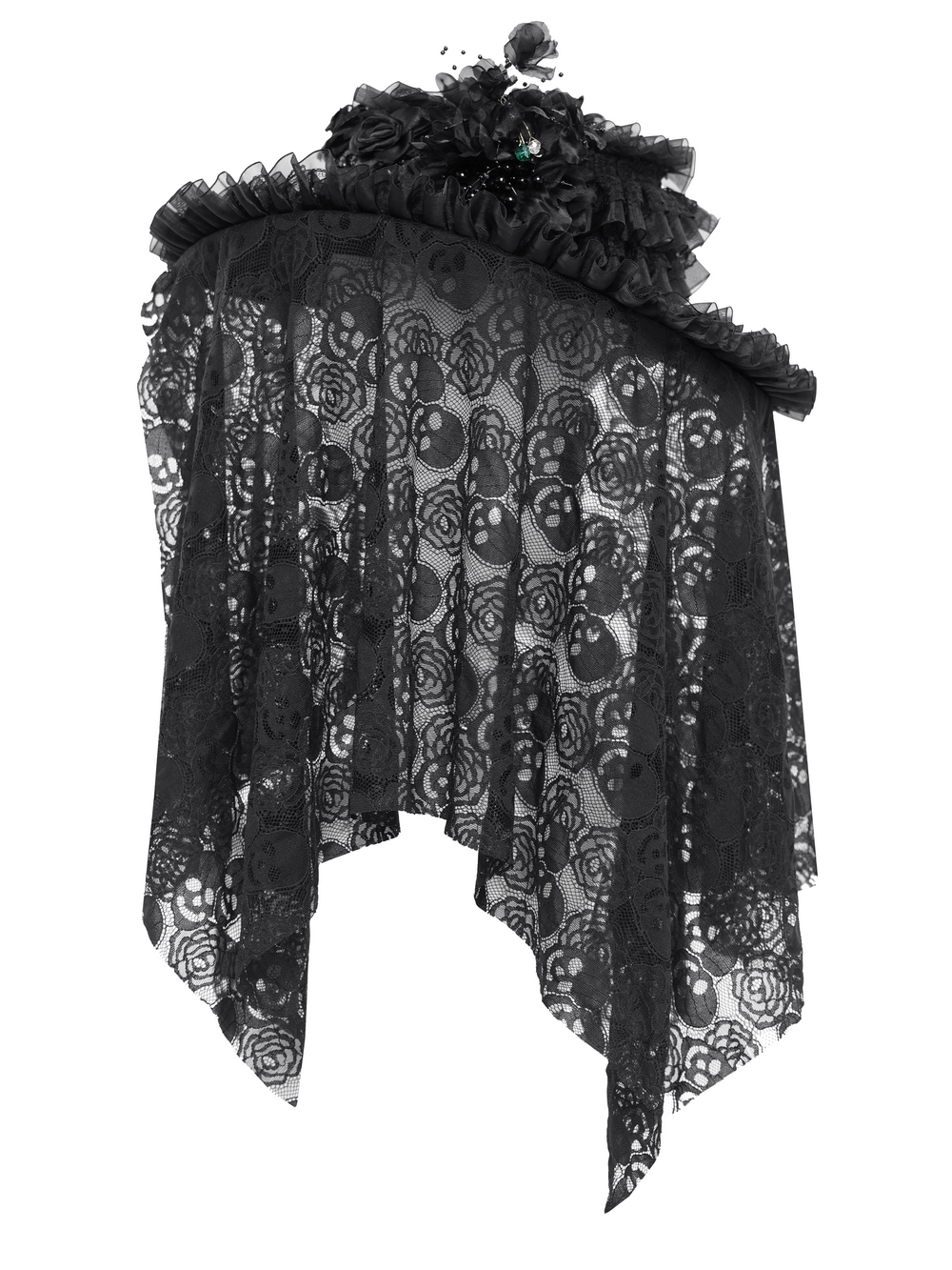 Victorian Lace Mourning Hat with Floral and Mesh Details