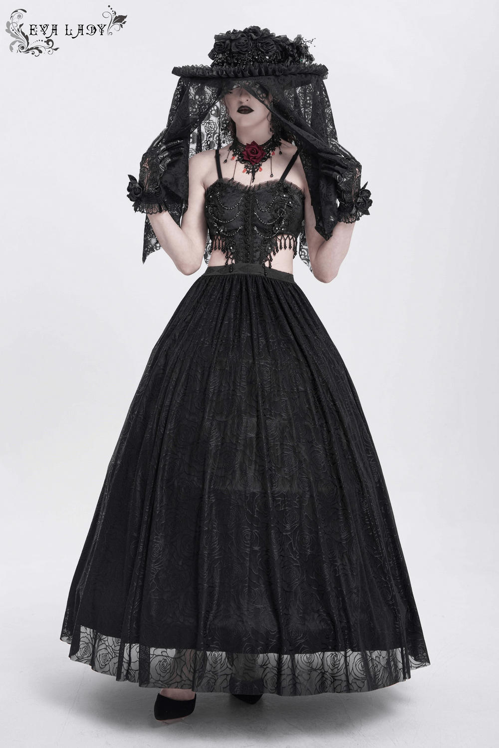 Victorian Lace Mourning Hat with Floral and Mesh Details