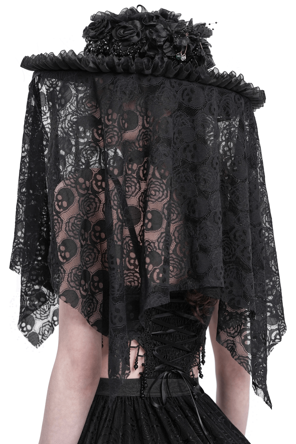 Victorian Lace Mourning Hat with Floral and Mesh Details