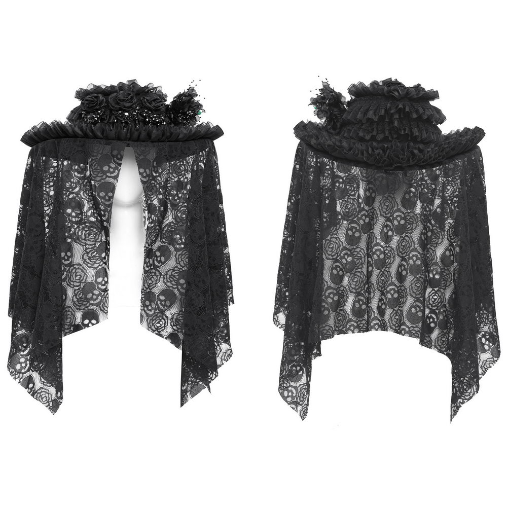 Victorian Lace Mourning Hat with Floral and Mesh Details