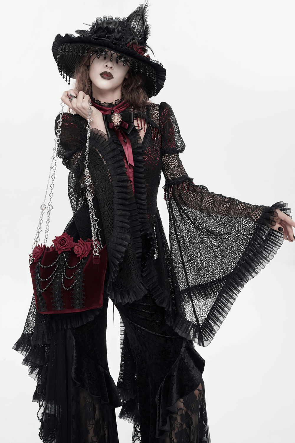 Victorian Lace Ruffled Gothic Cape with Corset Detail