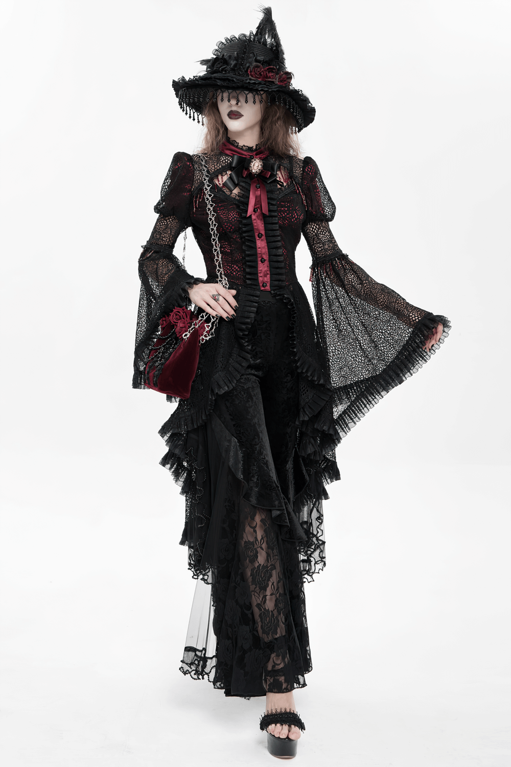Victorian Lace Ruffled Gothic Cape with Corset Detail