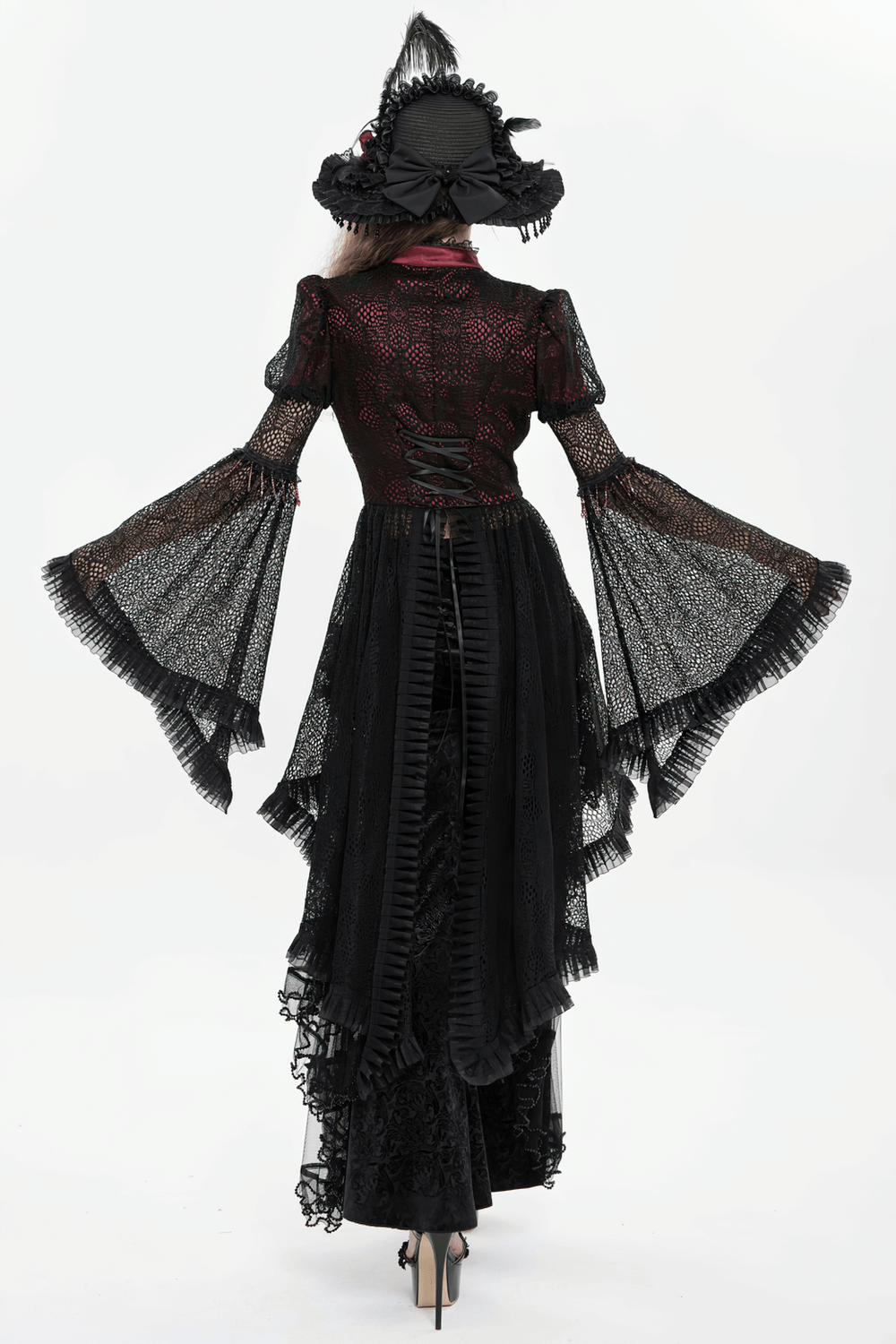 Victorian Lace Ruffled Gothic Cape with Corset Detail