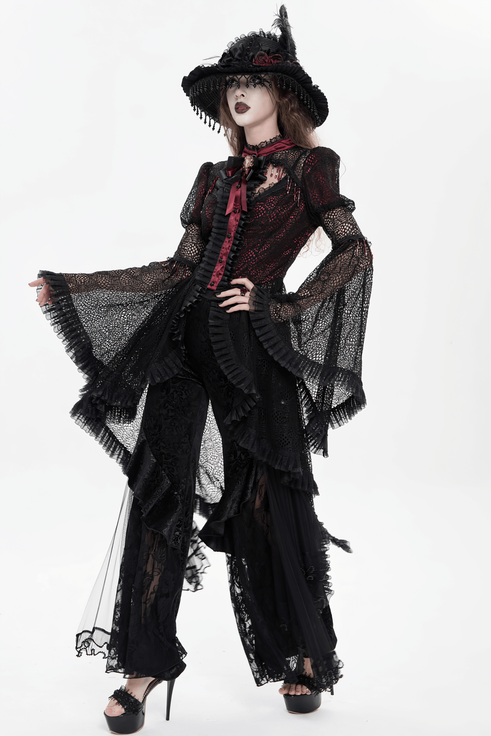 Victorian Lace Ruffled Gothic Cape with Corset Detail