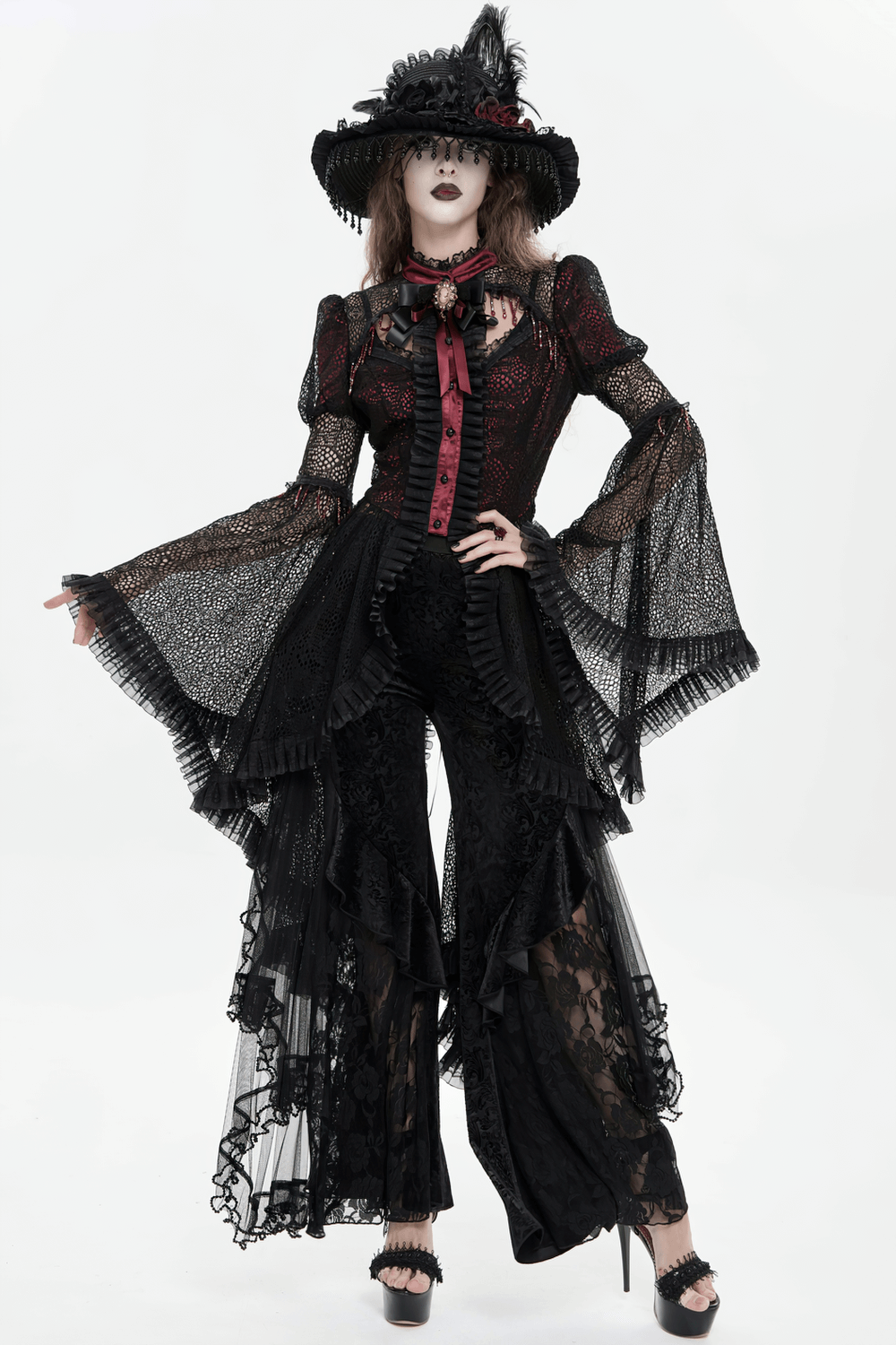 Victorian Lace Ruffled Gothic Cape with Corset Detail