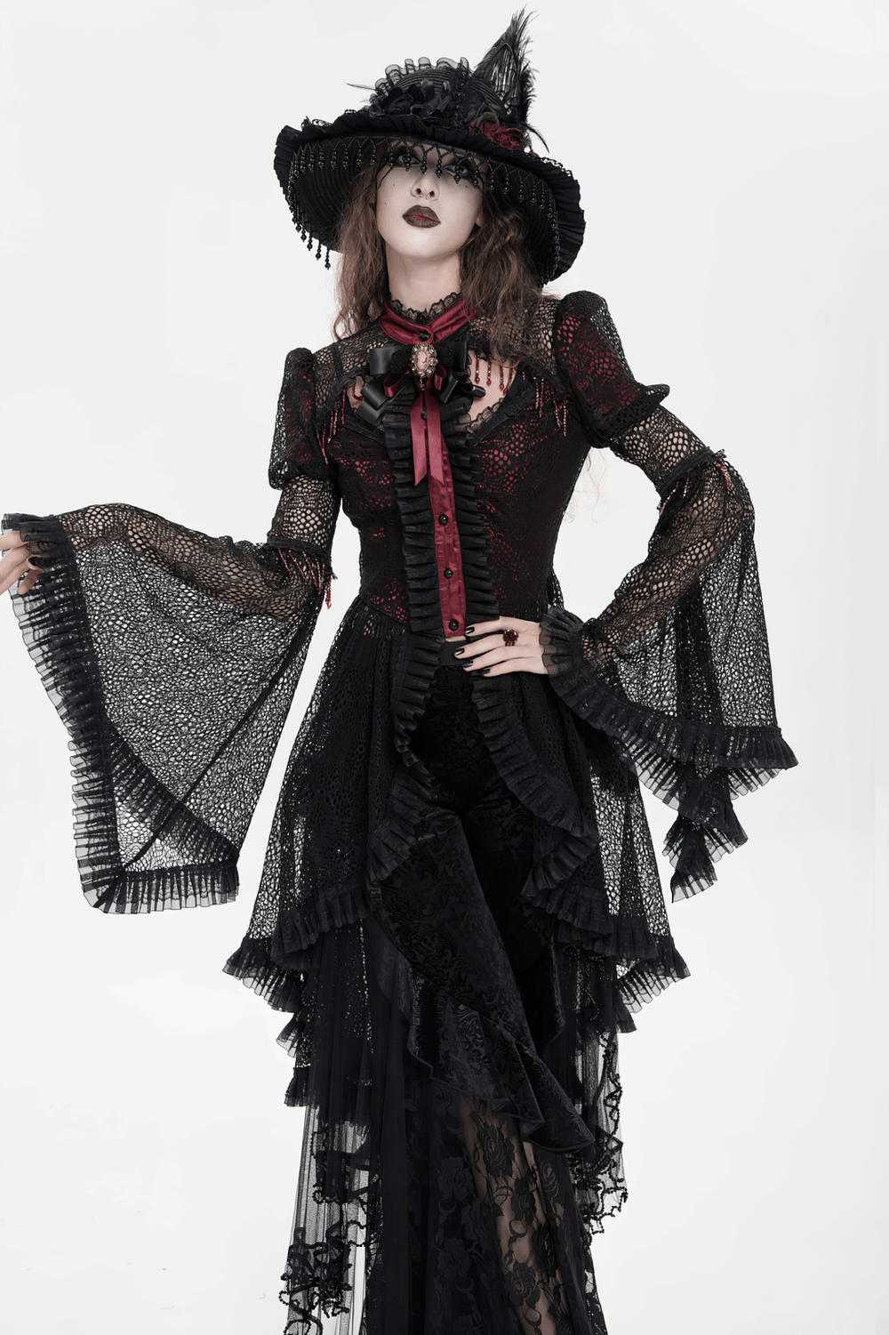 Victorian Lace Ruffled Gothic Cape with Corset Detail