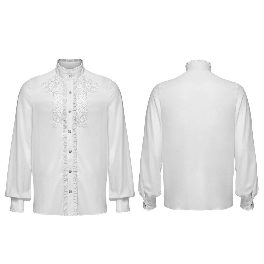 Victorian Ruffle Shirt with Gem Buttons and Embroidery