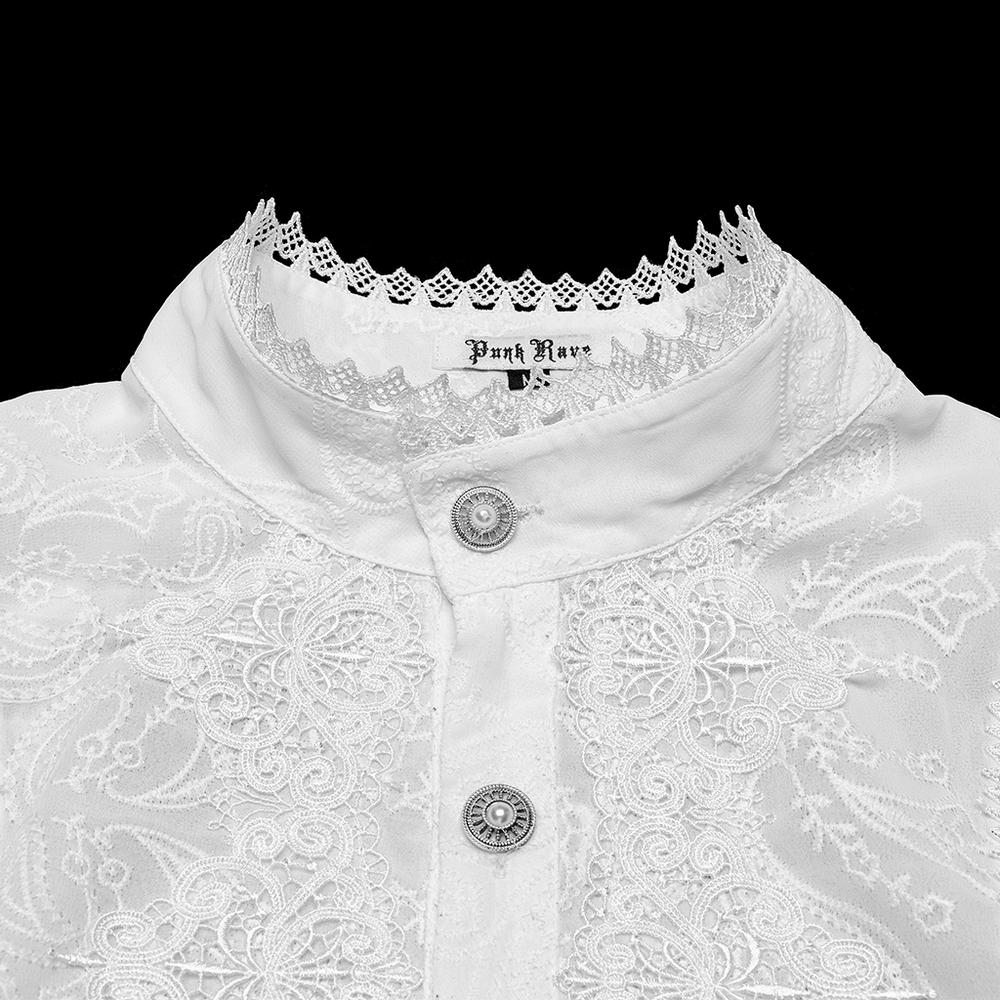 Victorian Ruffle Shirt with Gem Buttons and Embroidery