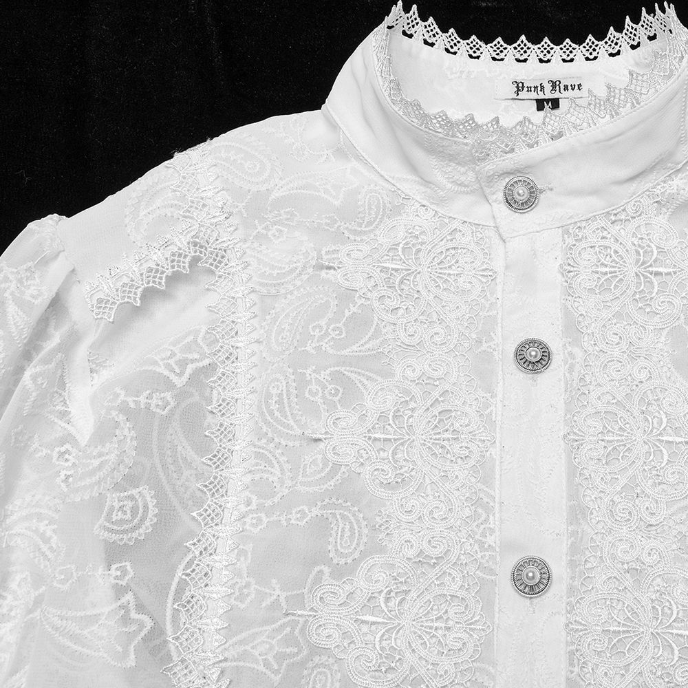 Victorian Ruffle Shirt with Gem Buttons and Embroidery