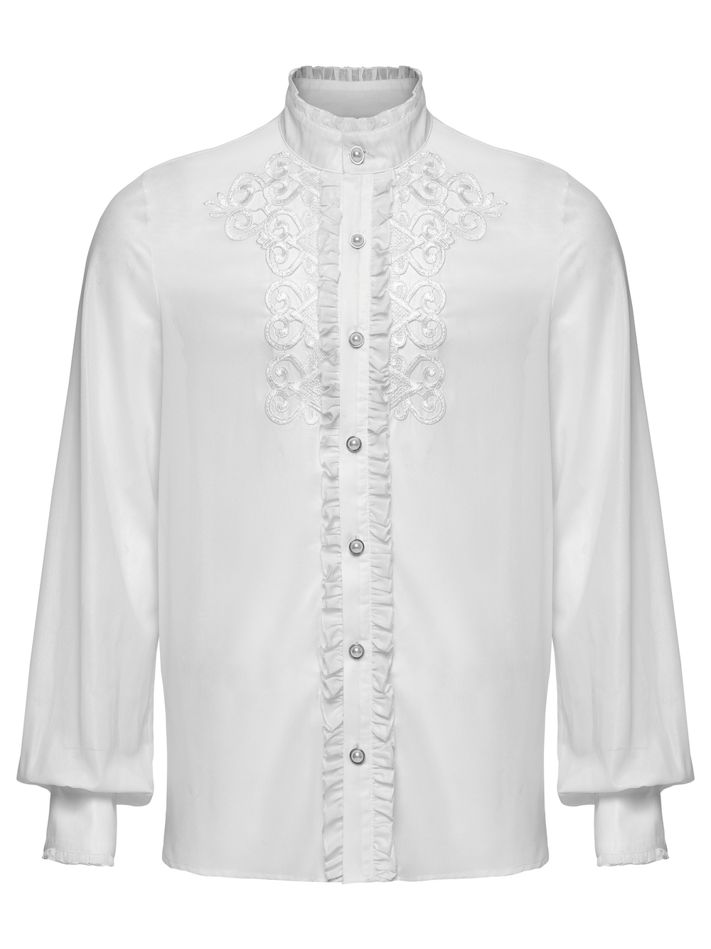 Victorian Ruffle Shirt with Gem Buttons and Embroidery