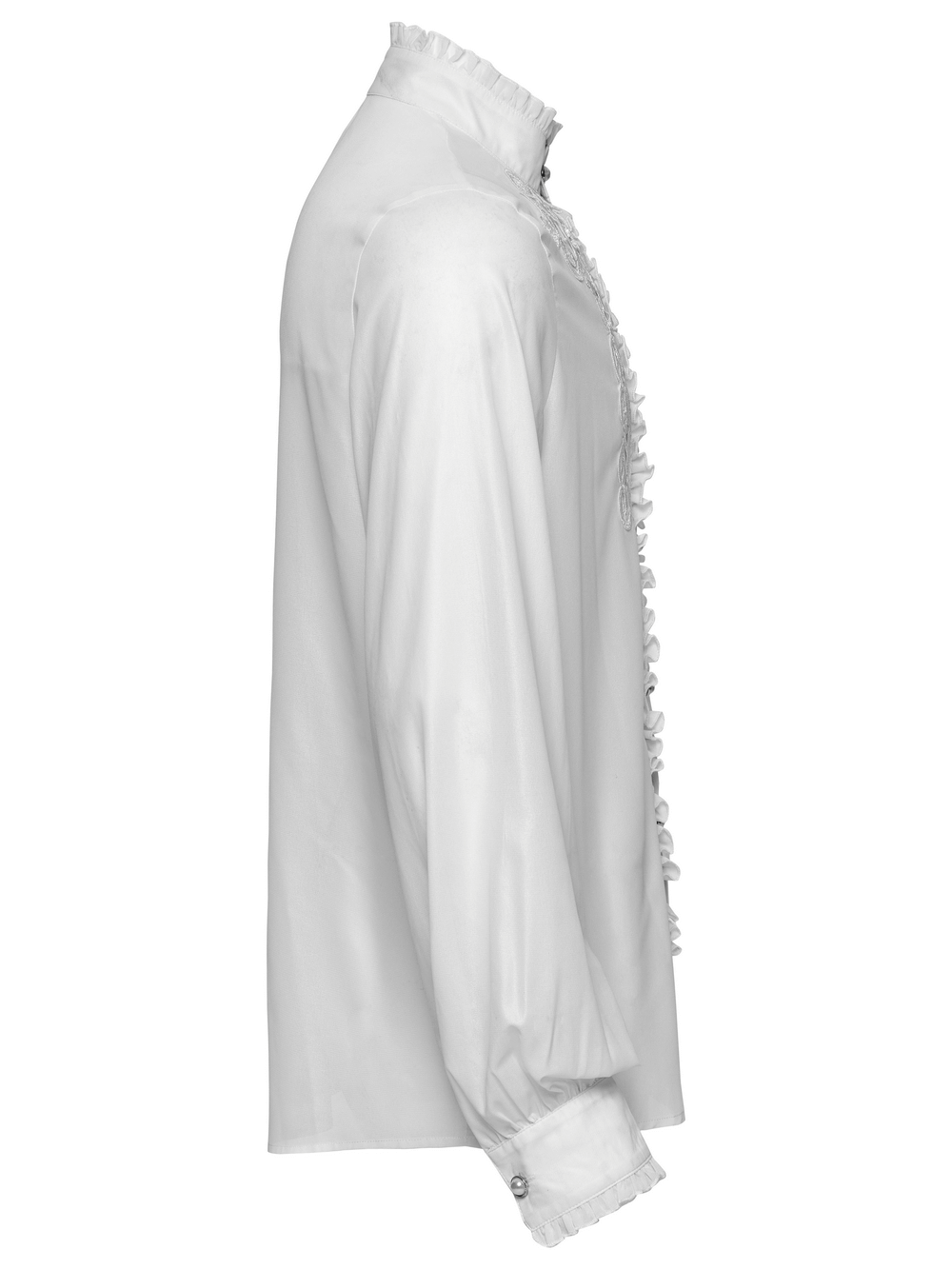 Victorian Ruffle Shirt with Gem Buttons and Embroidery