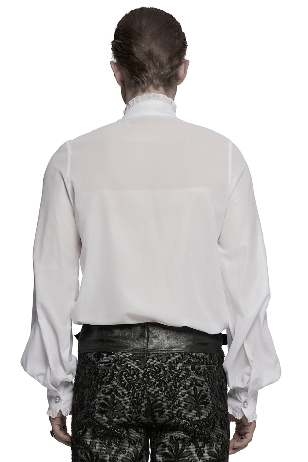 Victorian Ruffle Shirt with Gem Buttons and Embroidery