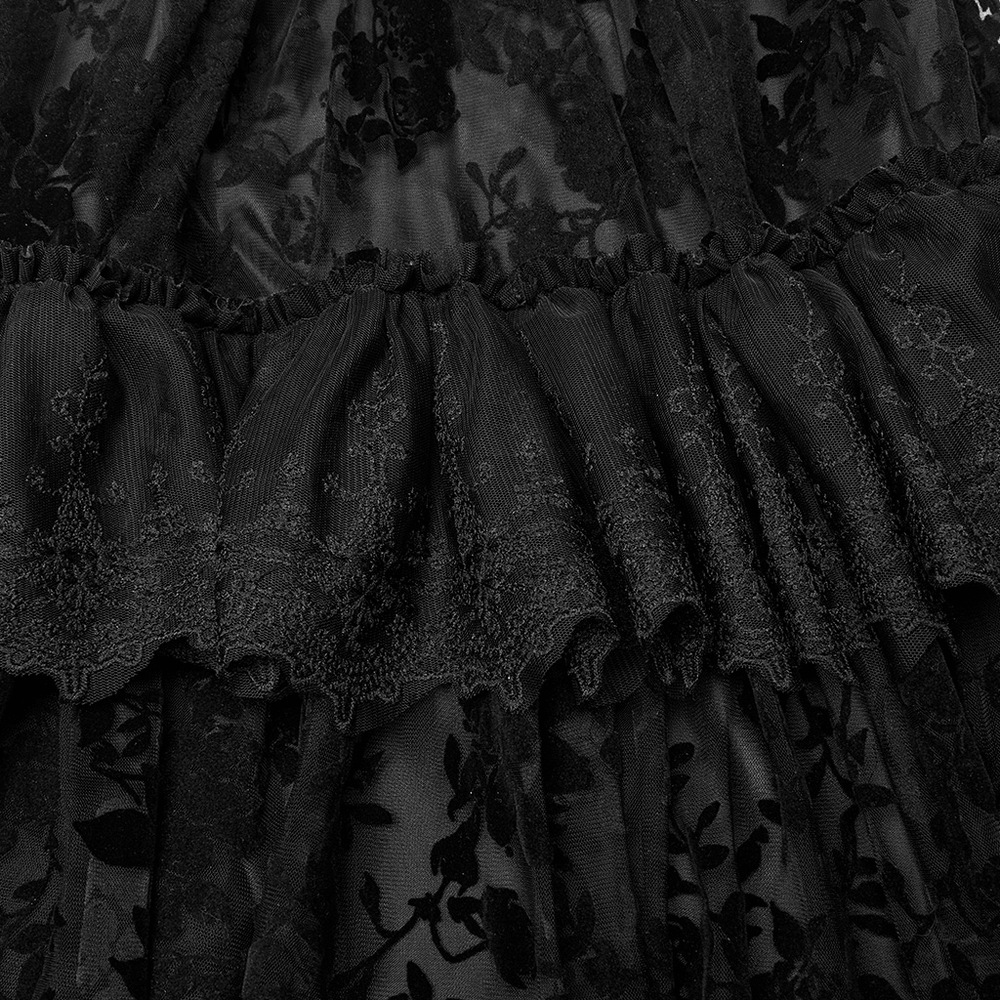 Victorian Short Sleeved Flocking Lace Layered Goth Dress
